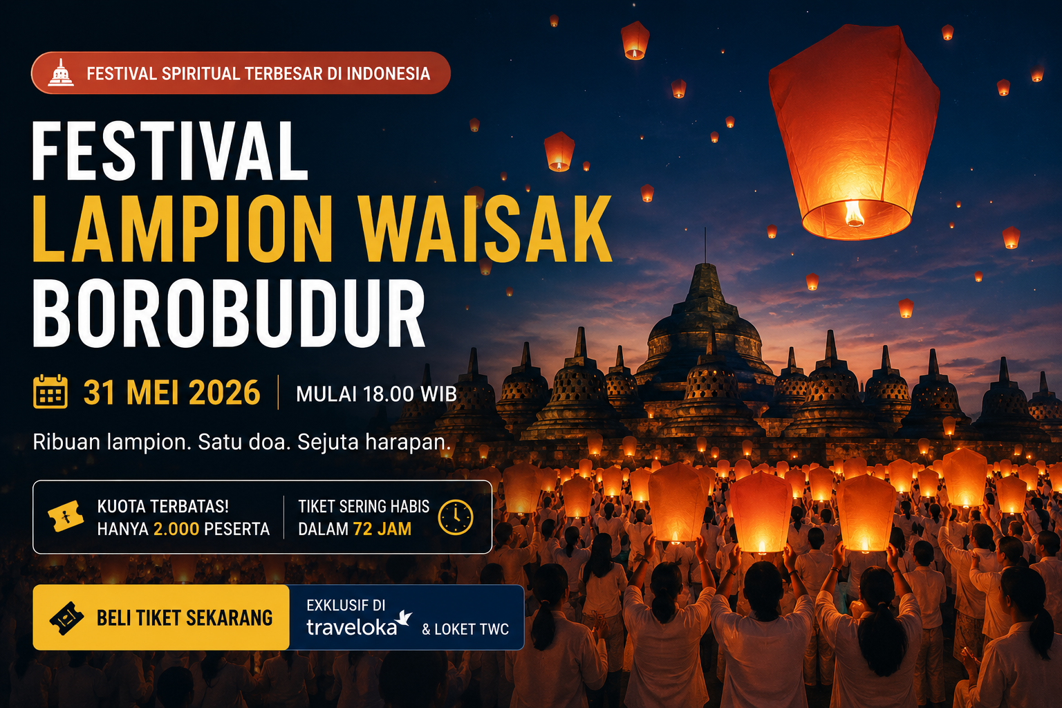 Festival Lampion Waisak Borobudur 31 Mei 2026, Jangan Sampai Kehabisan Tiket