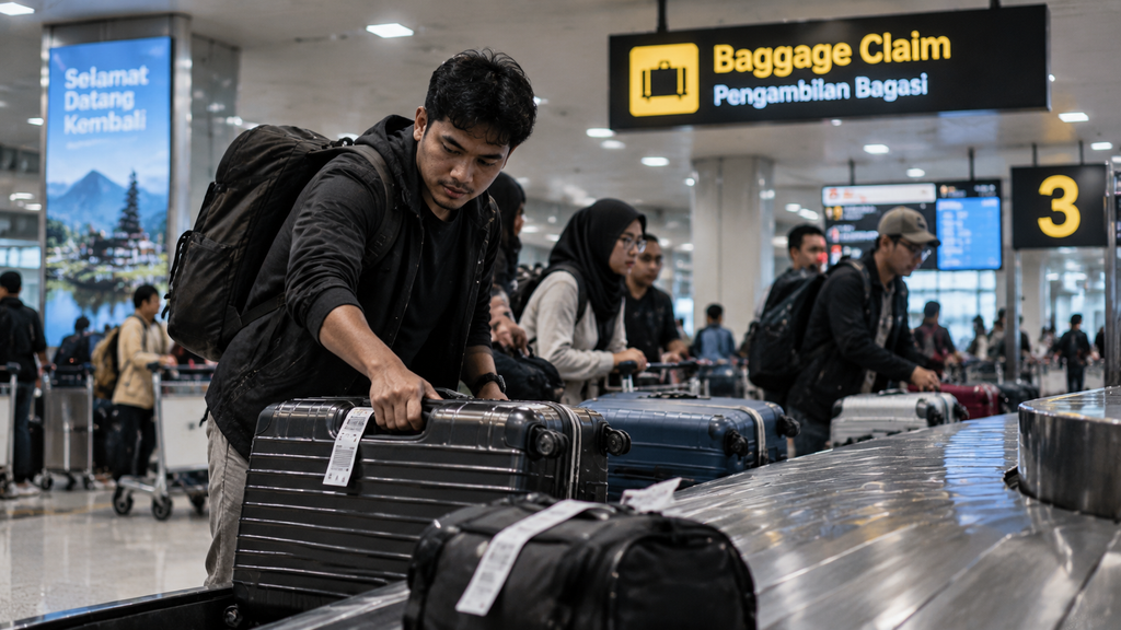 Transit Bandara Tak Selalu Butuh Visa, Tergantung Paspor dan Rutenya 7 Penumpang sedang mengambil kopernya di sabuk pengambilan bagasi (baggage carousel), yang berarti ia telah keluar dari zona transit internasional.