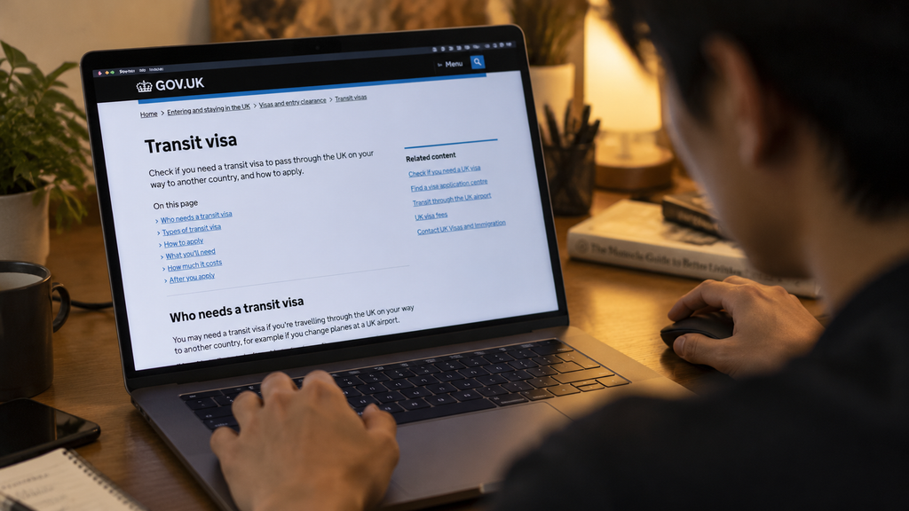Transit Bandara Tak Selalu Butuh Visa, Tergantung Paspor dan Rutenya 8 Seseorang memeriksa situs web resmi pemerintah terkait aturan imigrasi dan syarat transit pada layar laptop.