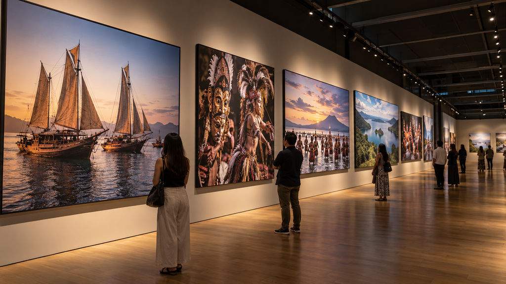 Pameran foto dokumenter menampilkan deretan foto sepuluh festival unggulan dari Gandrung Sewu, Pinisi, hingga tarian Hudoq.